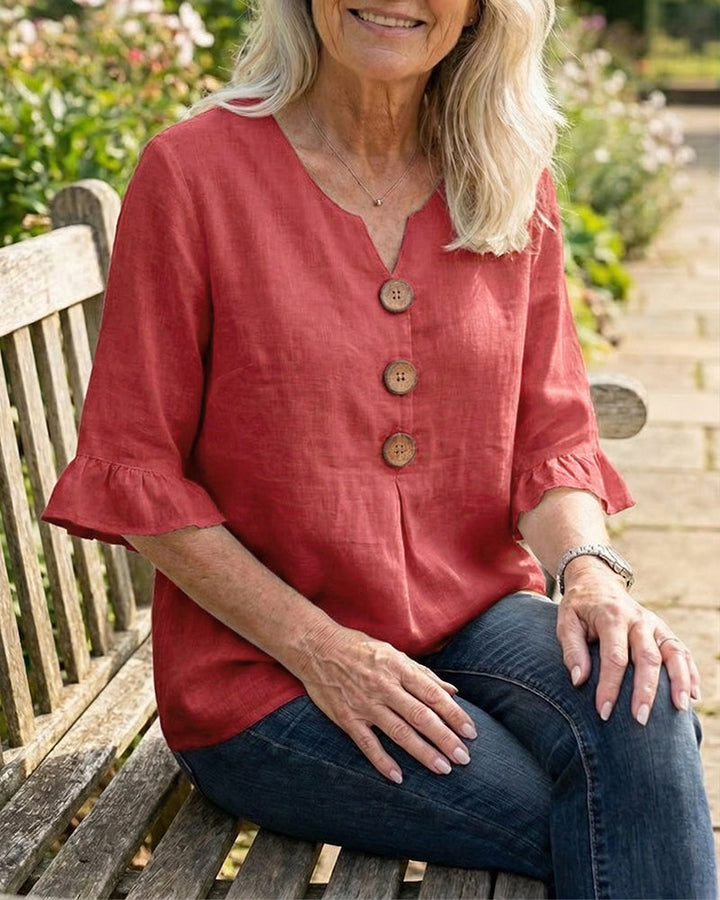 Evelyn | Linen Blend Ruffle Blouse
