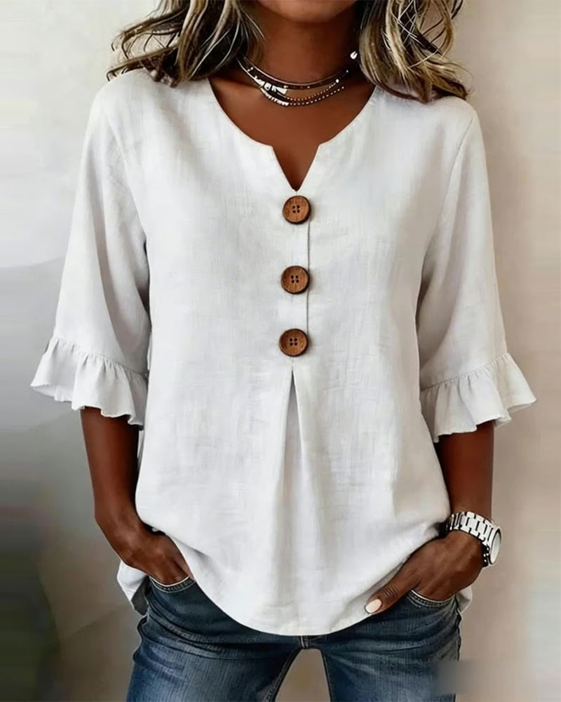 Evelyn | Linen Blend Ruffle Blouse