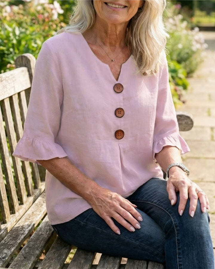 Evelyn | Linen Blend Ruffle Blouse