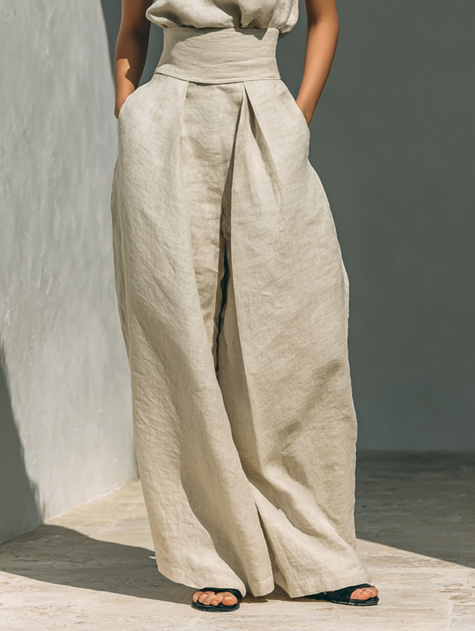 Maria - Women's Minimalist Tank Top & Wide-Leg Pants Set