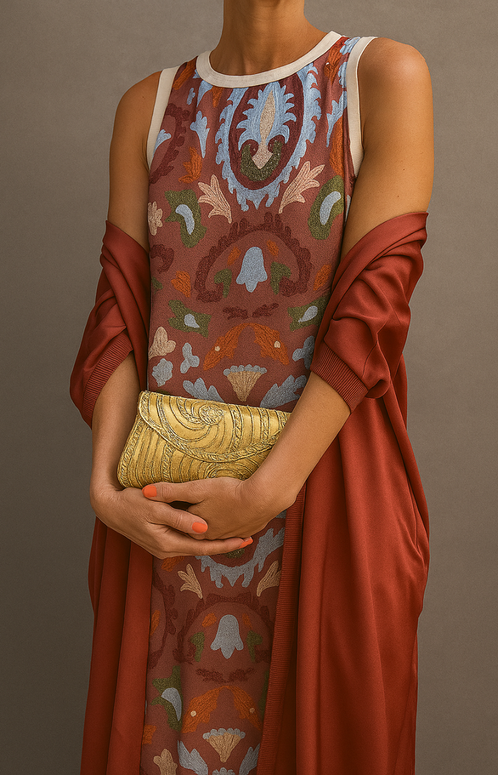 Elina | Long printed dress set with matching cardigan