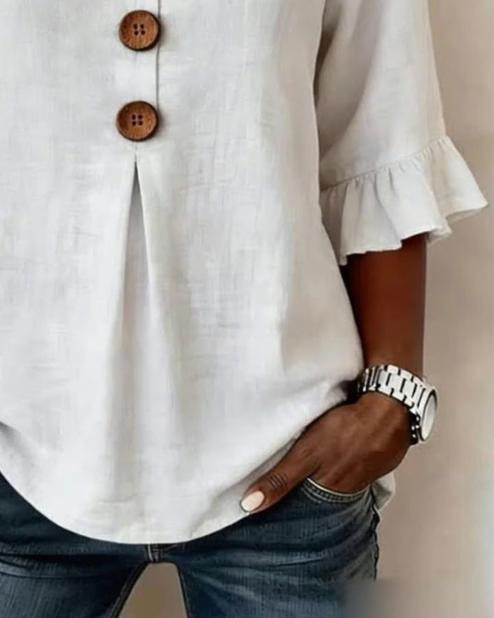 Evelyn | Linen Blend Ruffle Blouse