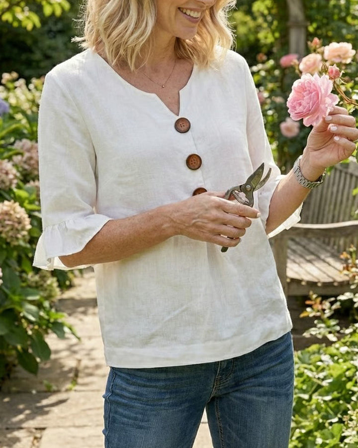 Evelyn | Linen Blend Ruffle Blouse