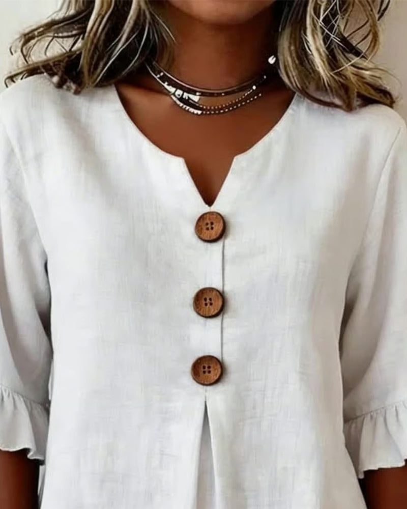 Evelyn | Linen Blend Ruffle Blouse