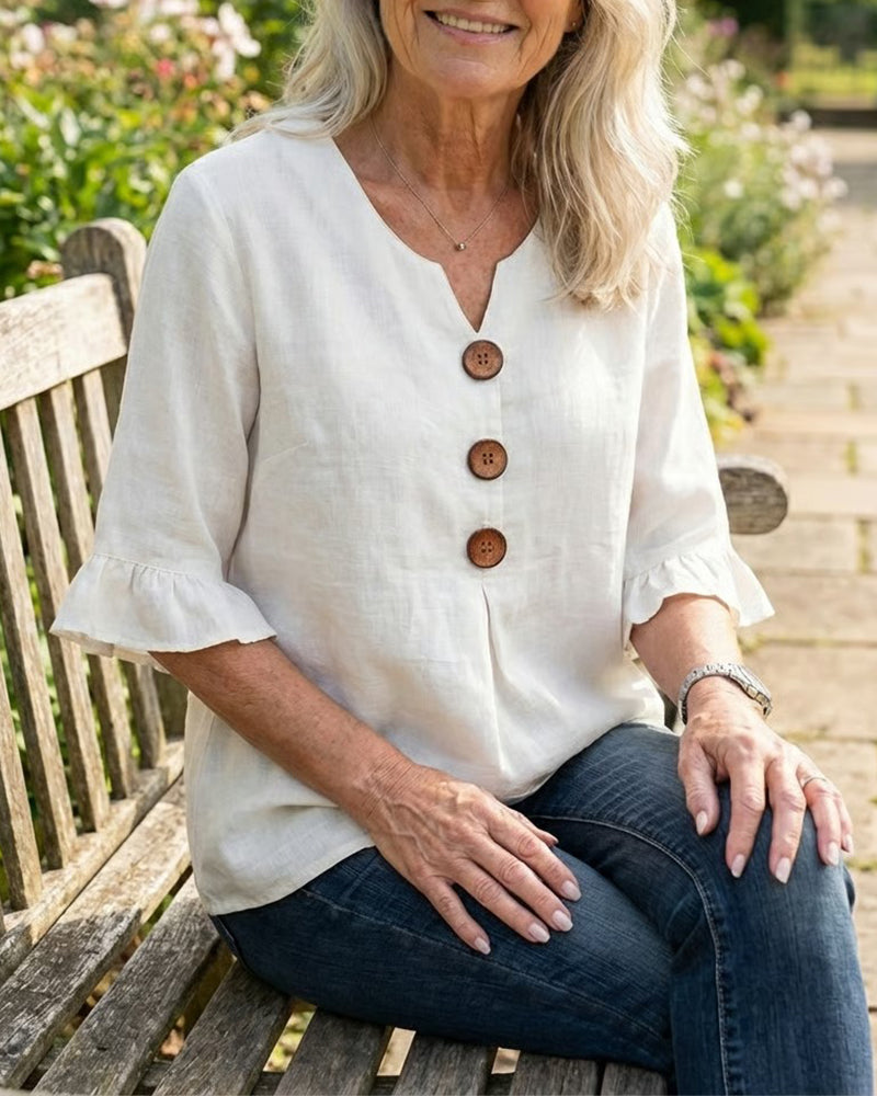 Evelyn | Linen Blend Ruffle Blouse