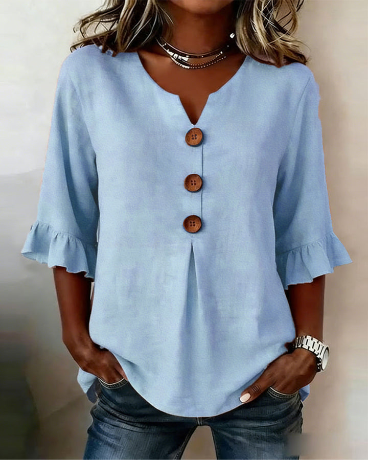 Evelyn | Linen Blend Ruffle Blouse