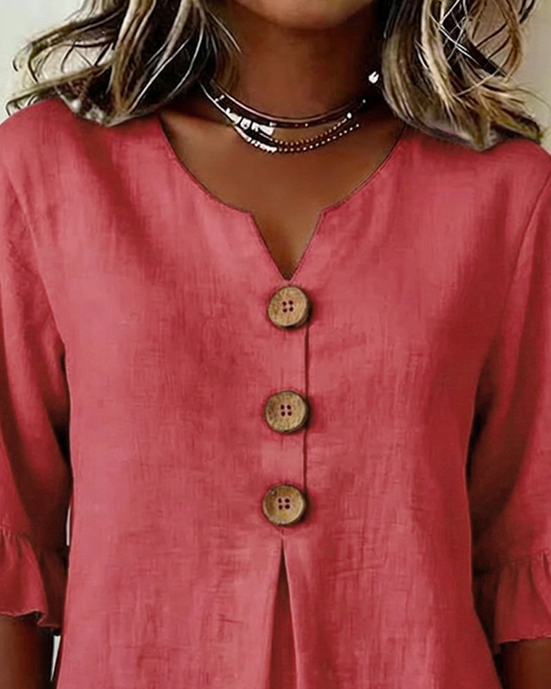Evelyn | Linen Blend Ruffle Blouse