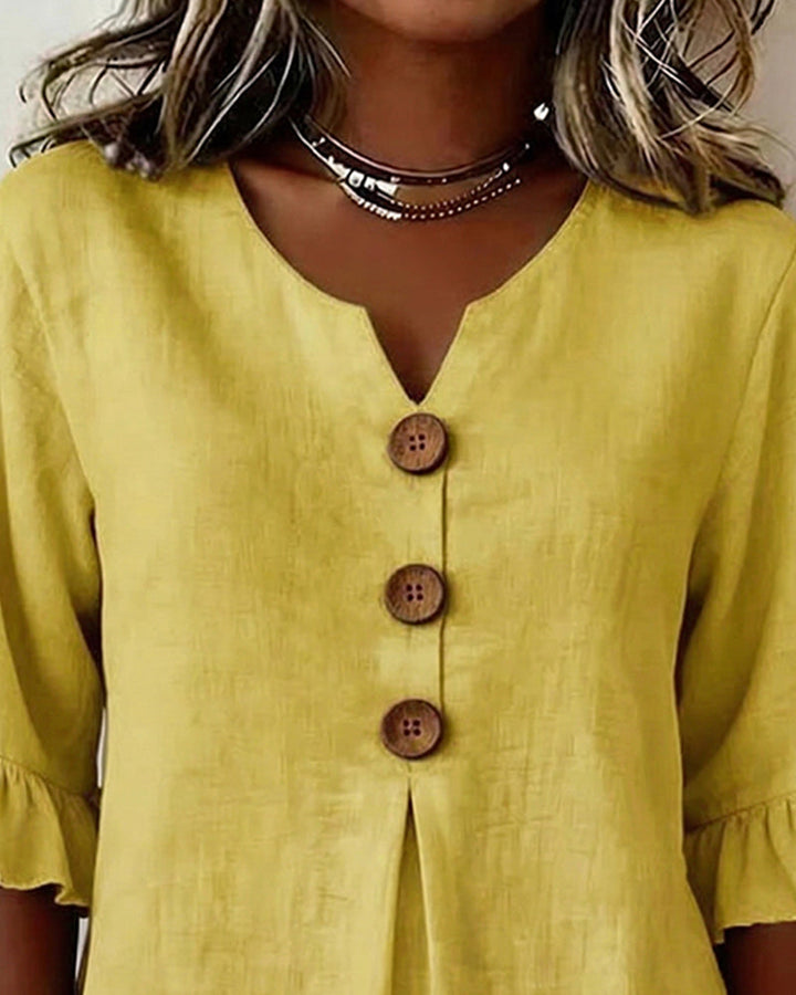 Evelyn | Linen Blend Ruffle Blouse