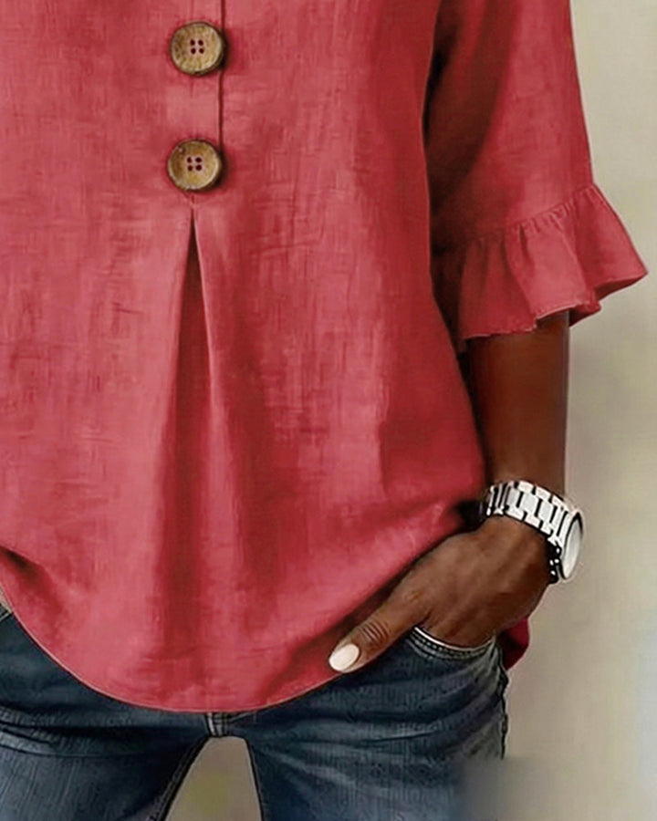 Evelyn | Linen Blend Ruffle Blouse