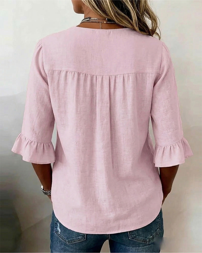 Evelyn | Linen Blend Ruffle Blouse