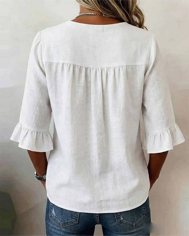 Evelyn | Linen Blend Ruffle Blouse