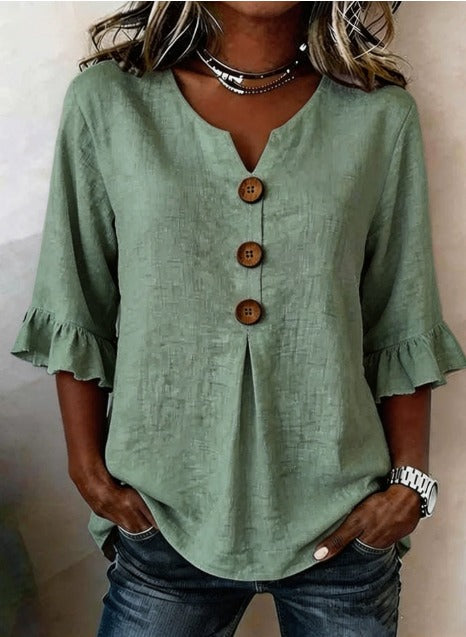Evelyn | Linen Blend Ruffle Blouse