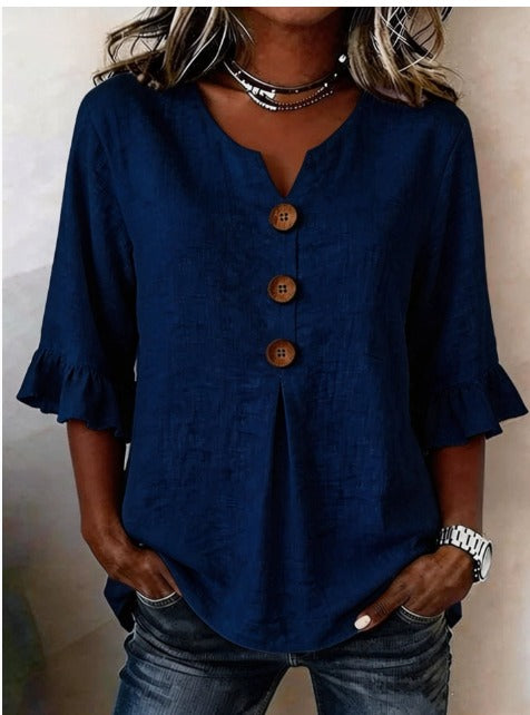 Evelyn | Linen Blend Ruffle Blouse