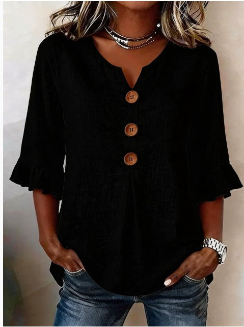 Evelyn | Linen Blend Ruffle Blouse