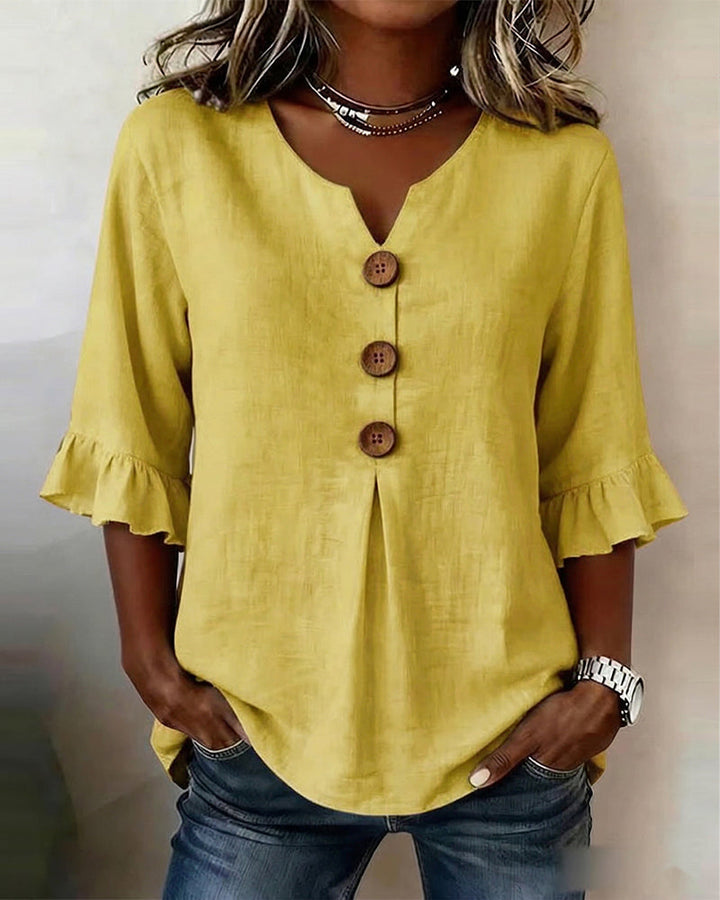 Evelyn | Linen Blend Ruffle Blouse