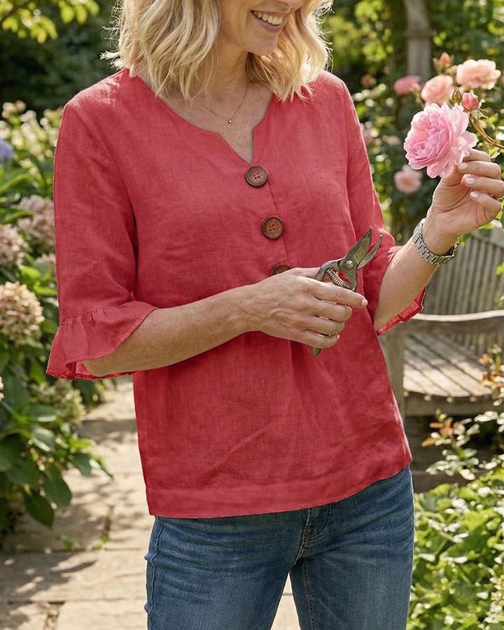 Evelyn | Linen Blend Ruffle Blouse