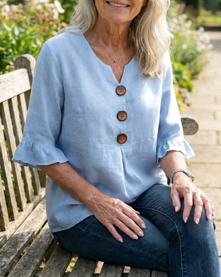 Evelyn | Linen Blend Ruffle Blouse