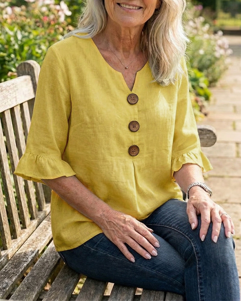 Evelyn | Linen Blend Ruffle Blouse