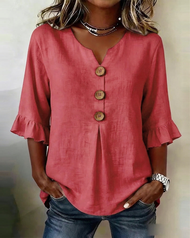 Evelyn | Linen Blend Ruffle Blouse