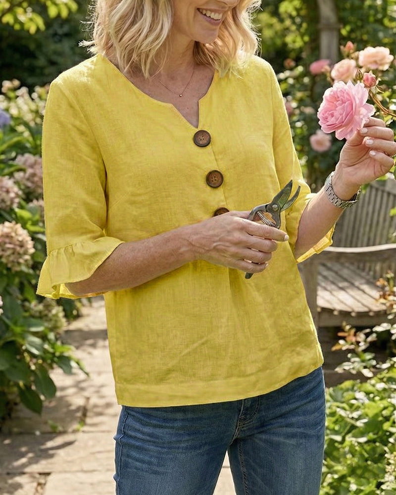 Evelyn | Linen Blend Ruffle Blouse
