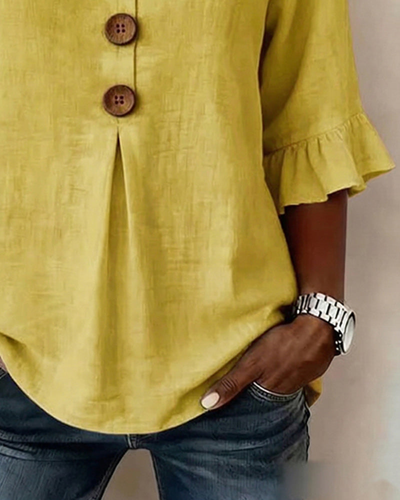 Evelyn | Linen Blend Ruffle Blouse