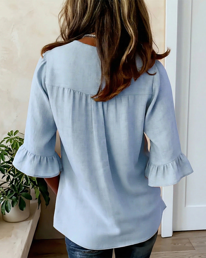 Evelyn | Linen Blend Ruffle Blouse